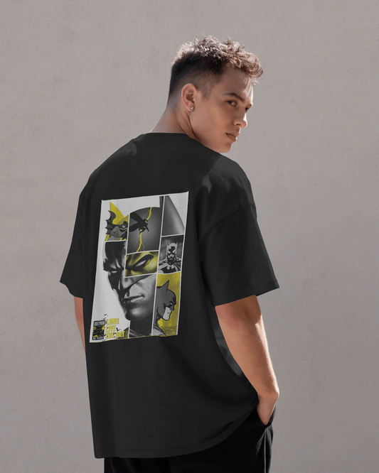 Bold Comic Panel Batman Oversized T-Shirt | Black & Gold Graphic