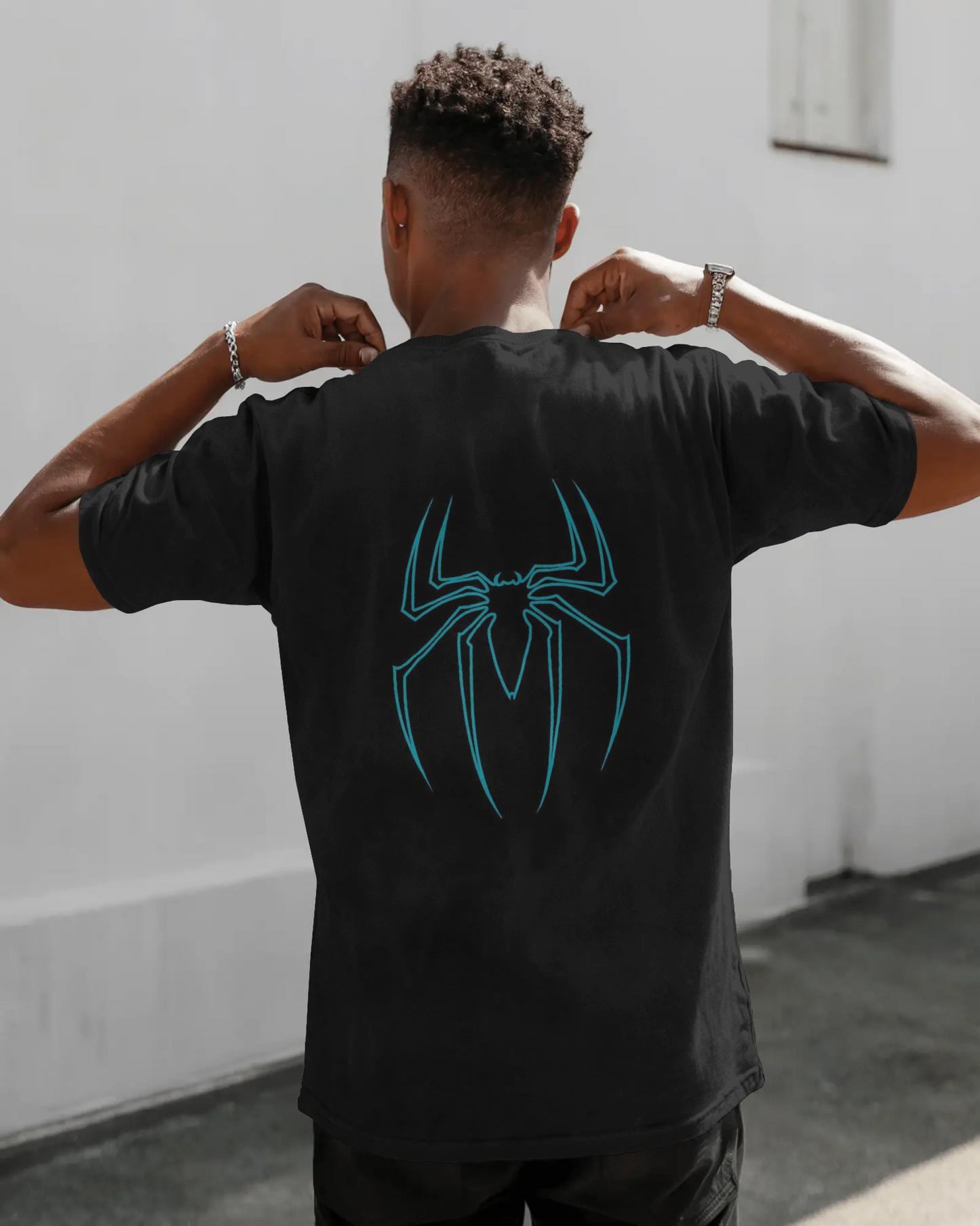 Black Spider Logo Minimalist T-Shirt – Blue Neon Edition